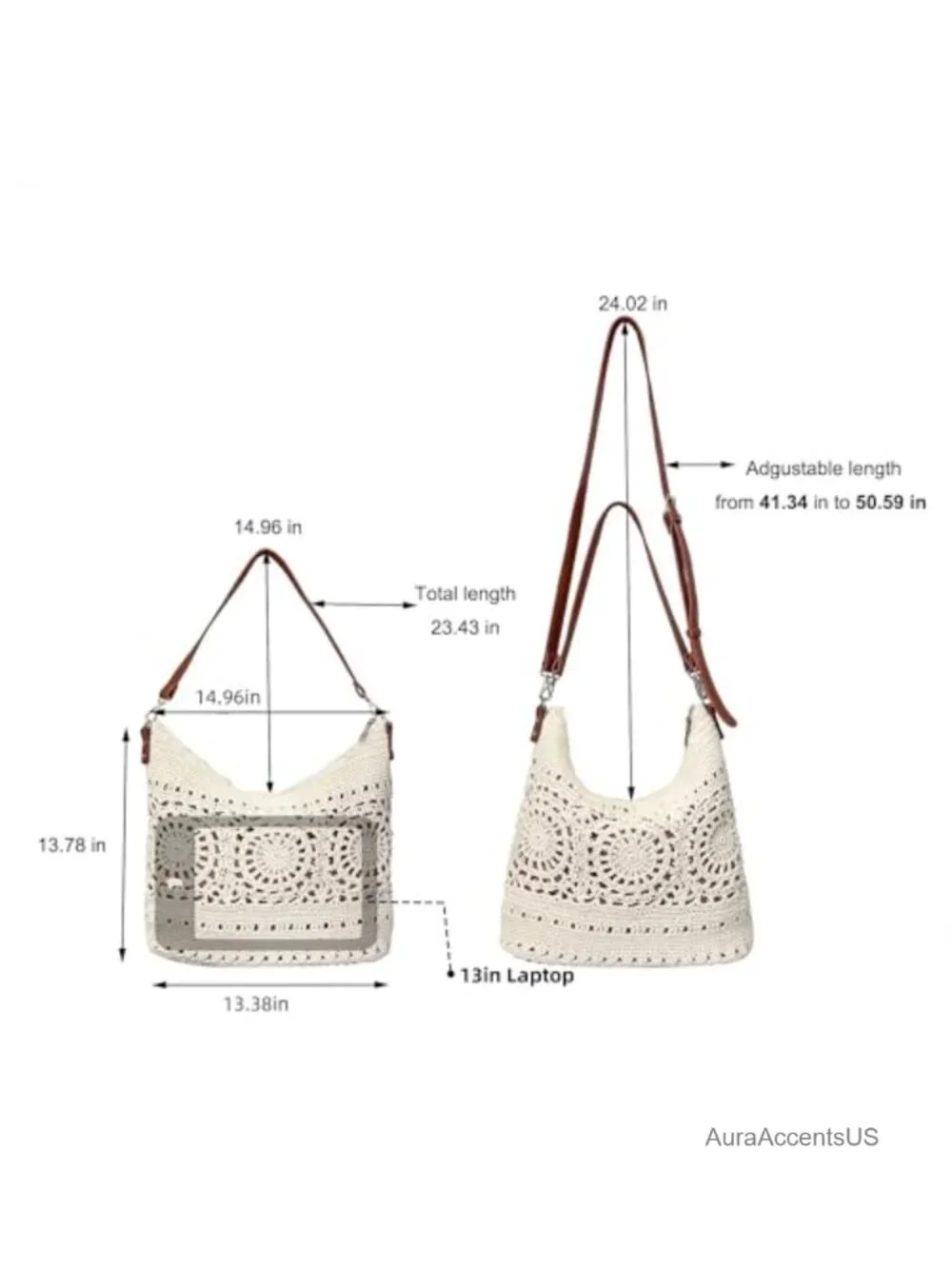 Large Crochet Hobo Shoulder Bag with Adjustable Strap Slouchy Knit Tote